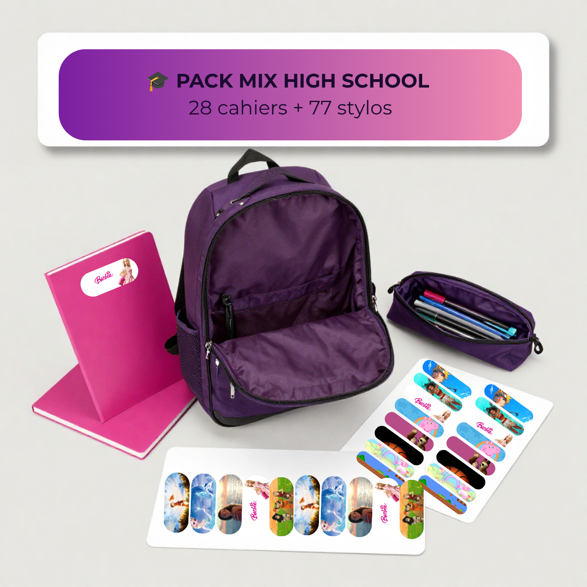 🎓 Pack High School — Étiquettes Scolaires Personnalisées