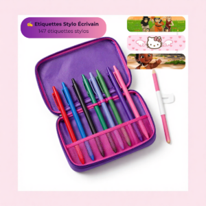 🖊️ Étiquettes Stylo Écrivain —  Scolaires Personnalisées